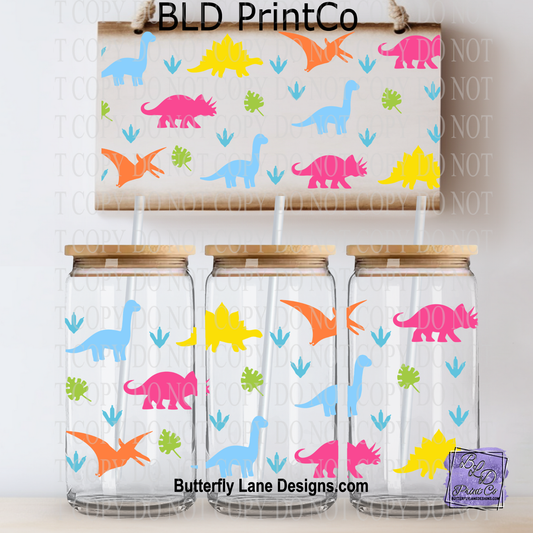 Neon Colorful Dinosaurs | Bright Retro Dino Pattern | L991