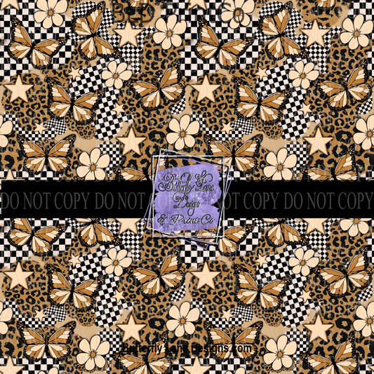 Leopard Print-Butterfly Checkered Groovy Print PV 688   Patterned Vinyl