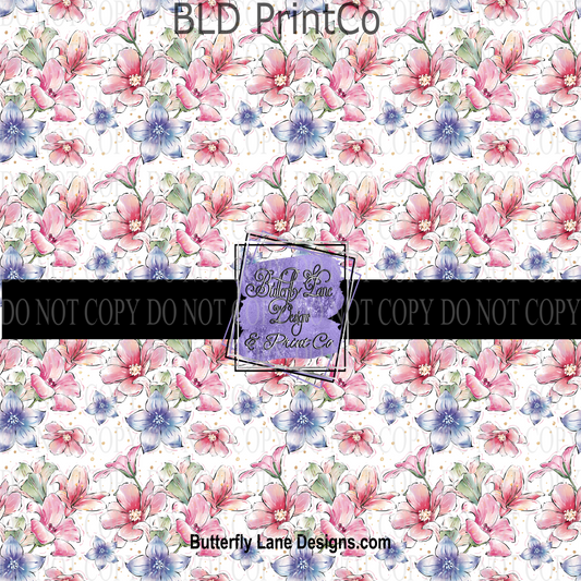 Light Red Pink and Blue florals PV 583- Patterned Vinyl