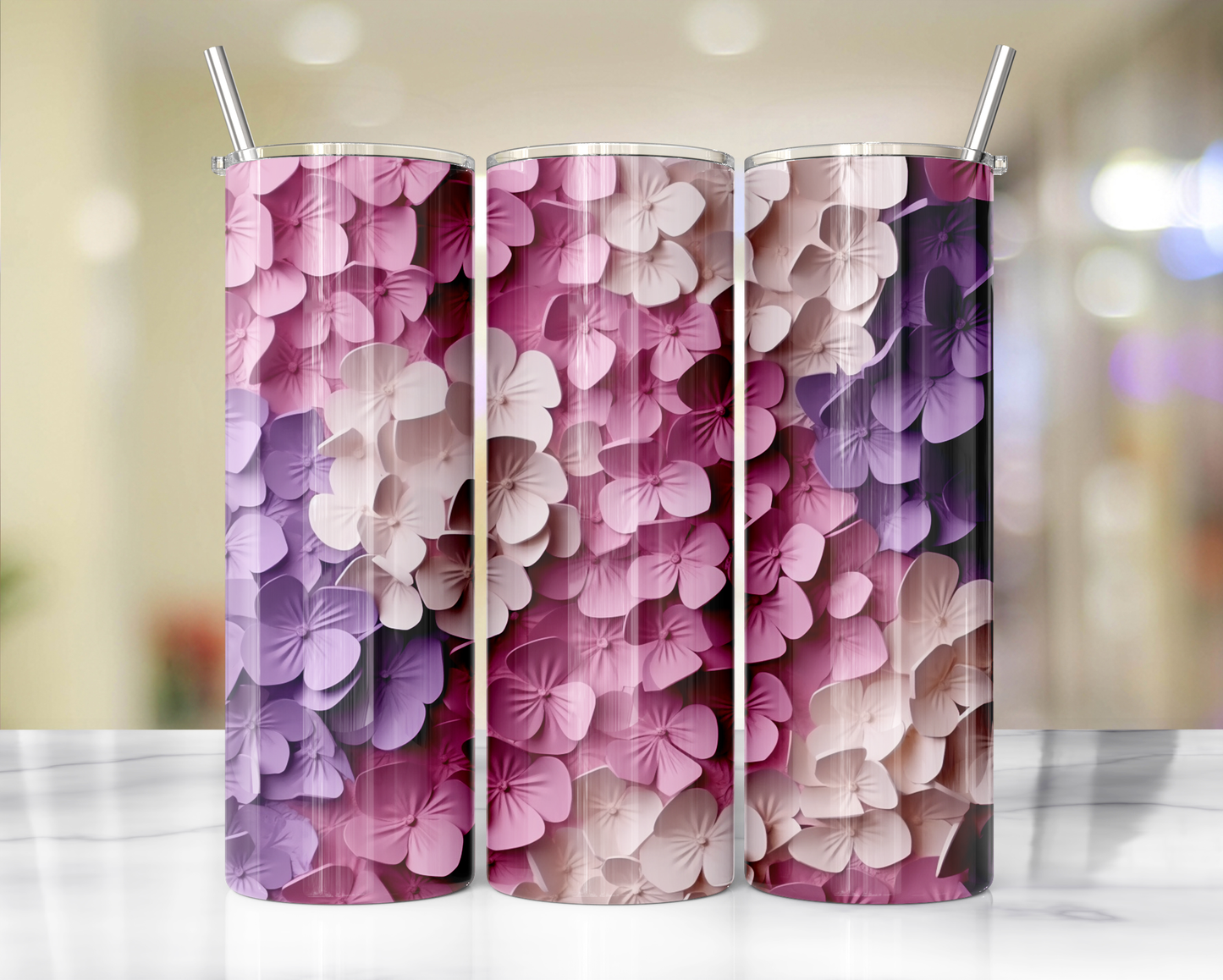 3D effect- Floral 1 : Tumbler wrap