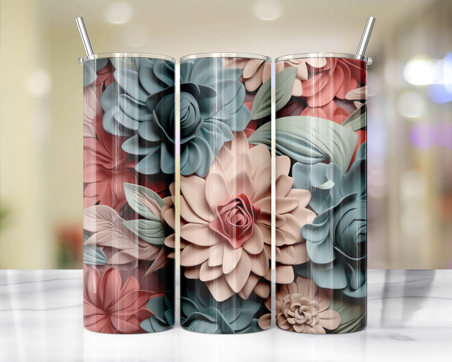 3D effect- Floral 10 : Tumbler wrap