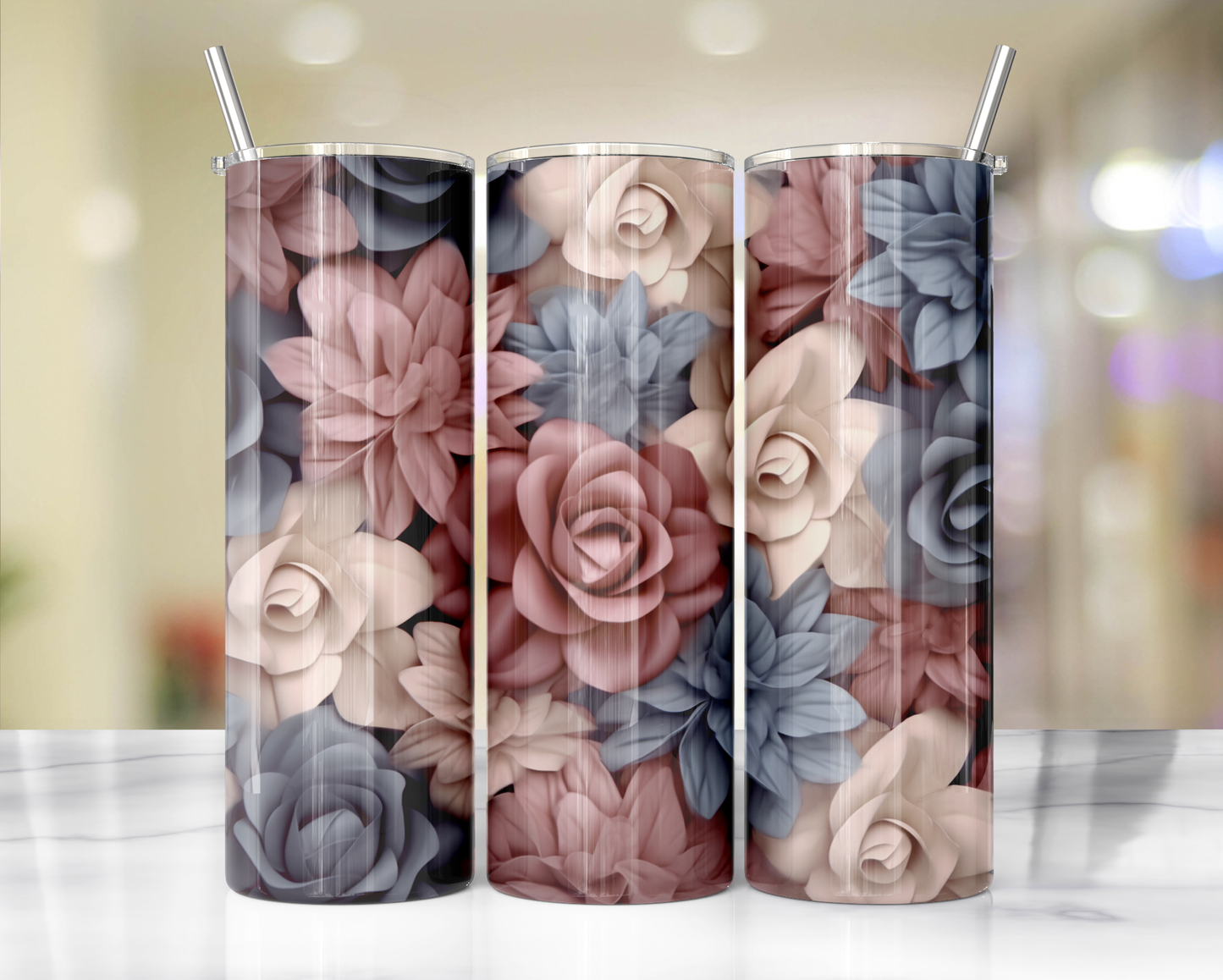 3D effect- Floral 11 : Tumbler wrap