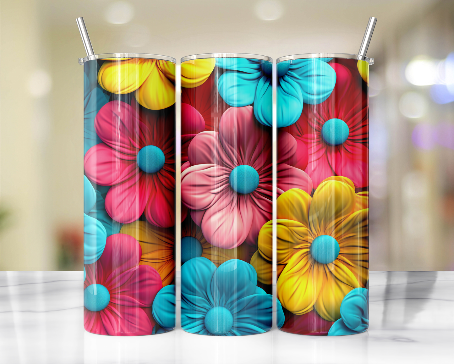 3D effect- Floral 12 : Tumbler wrap