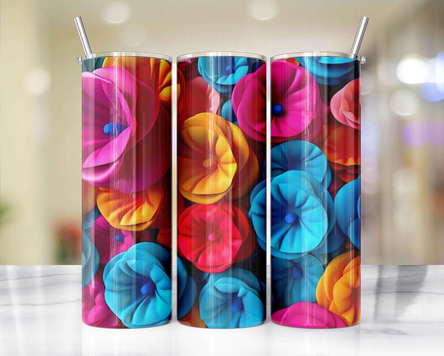 3D effect- Floral 13 : Tumbler wrap