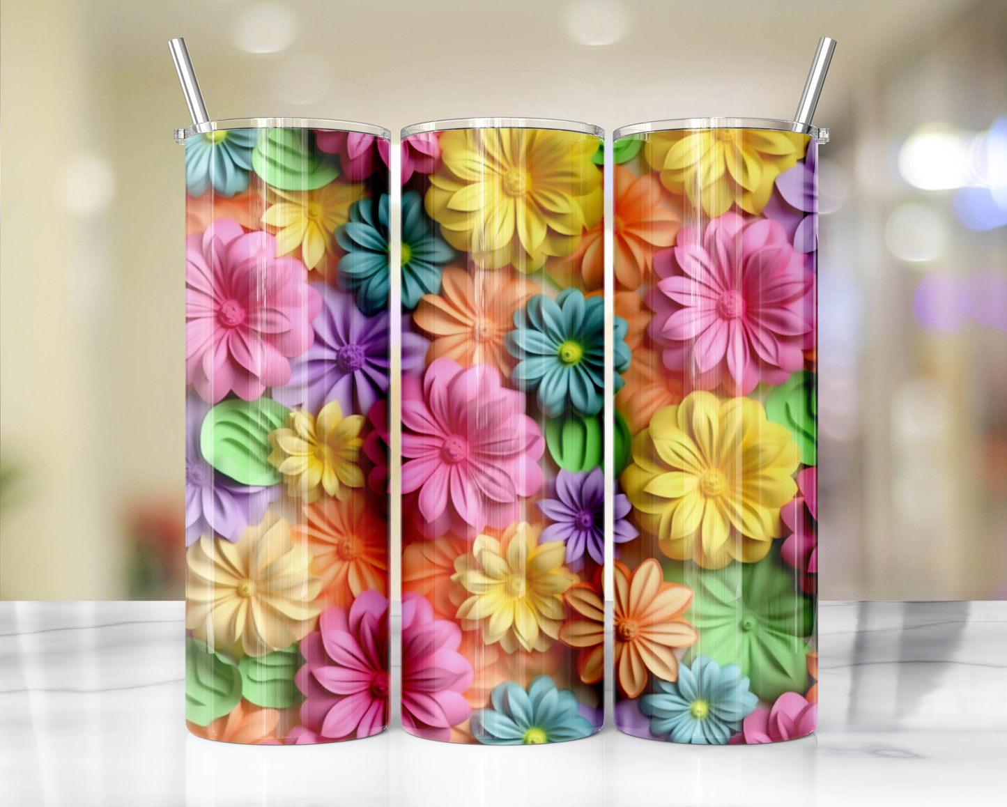 3D effect- Floral 17 : Tumbler wrap