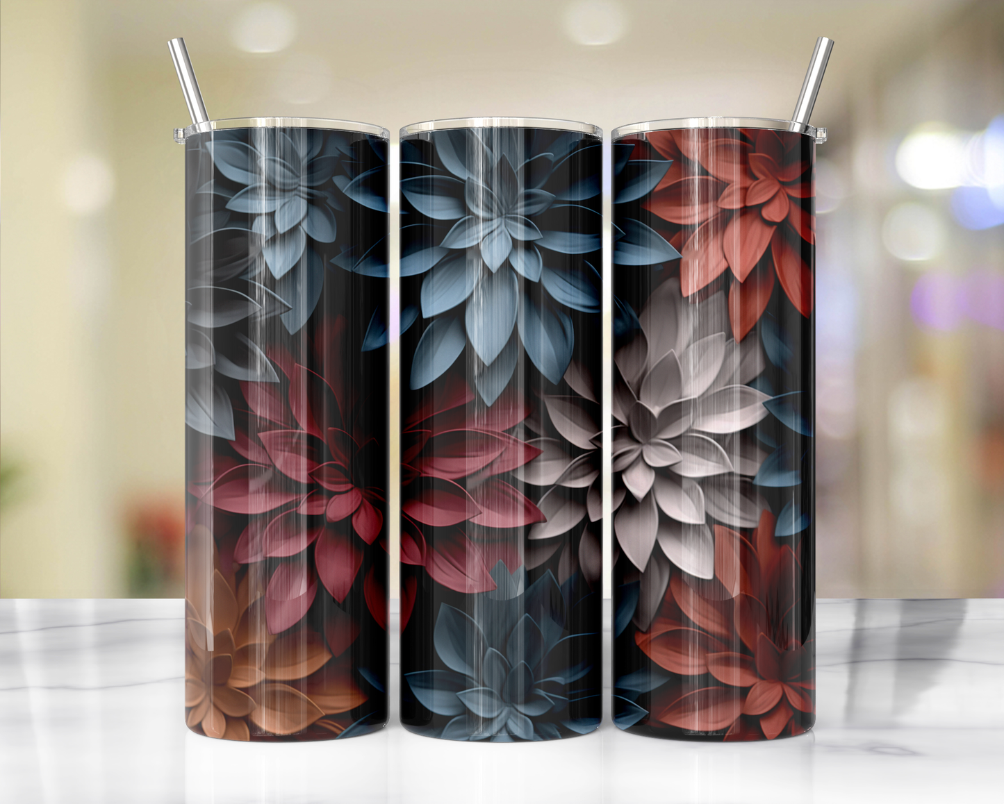 3D effect- Floral 18 : Tumbler wrap