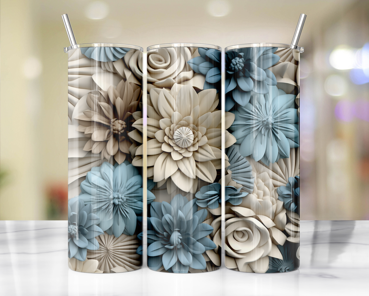 3D effect- Floral 2 : Tumbler wrap