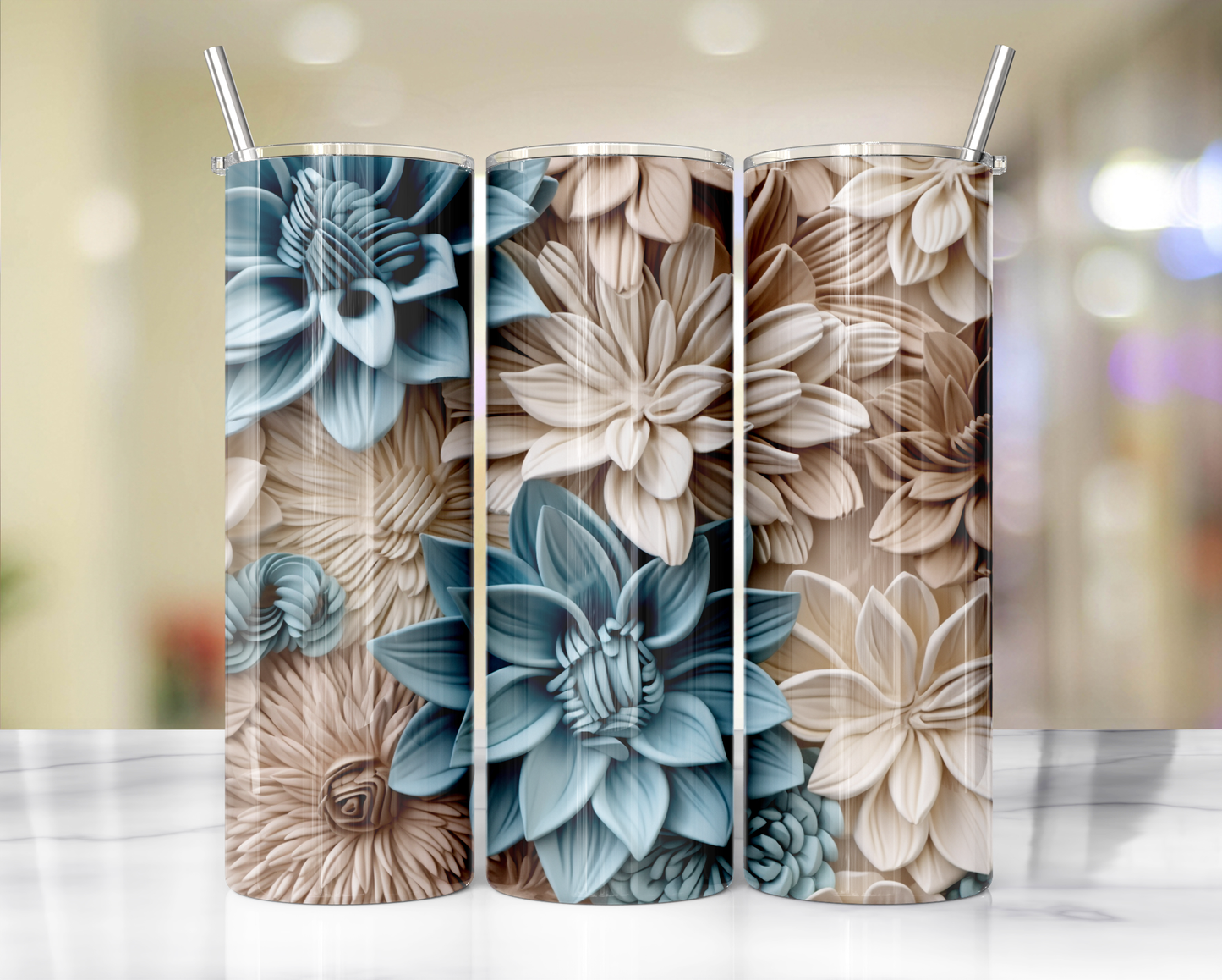 3D effect- Floral 3 : Tumbler wrap