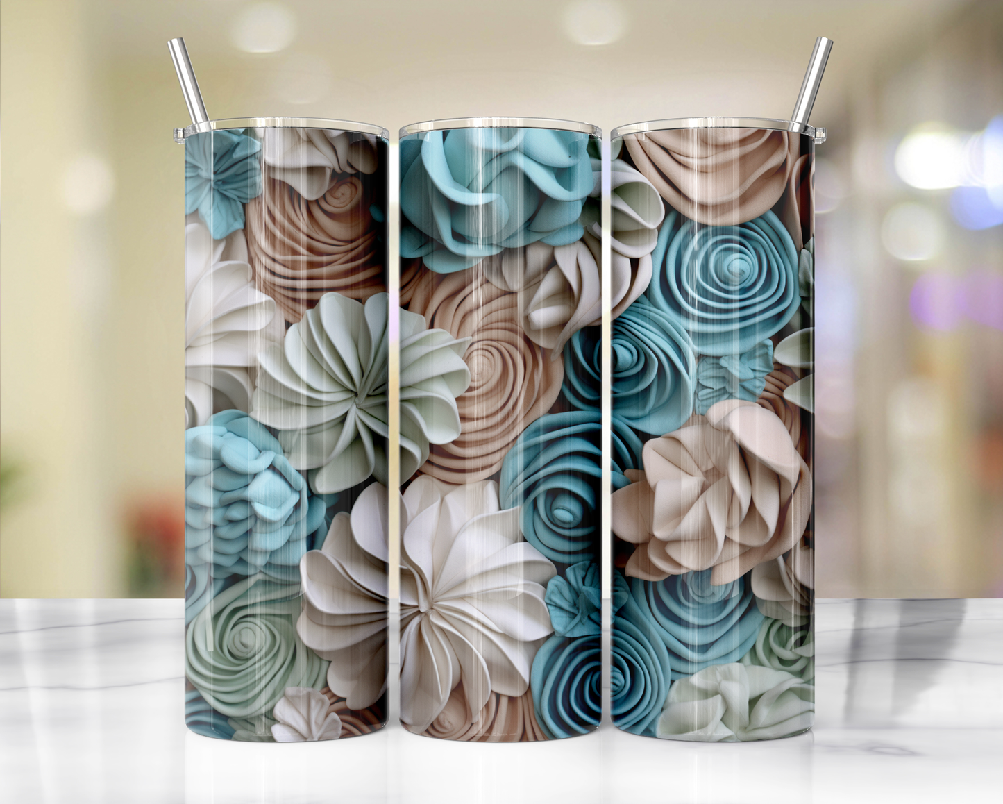 3D effect- Floral 5 : Tumbler wrap