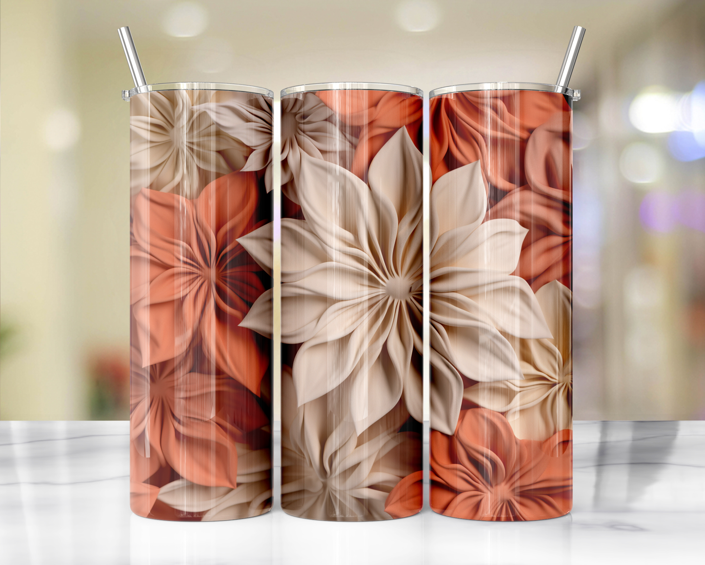 3D effect- Floral 8 : Tumbler wrap