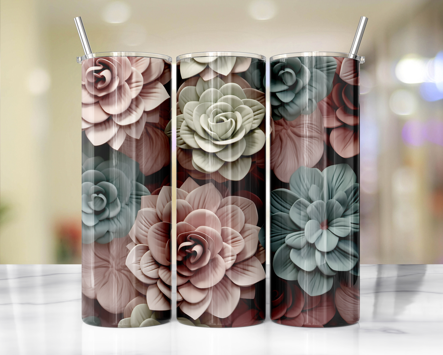 3D effect- Floral 9 : Tumbler wrap