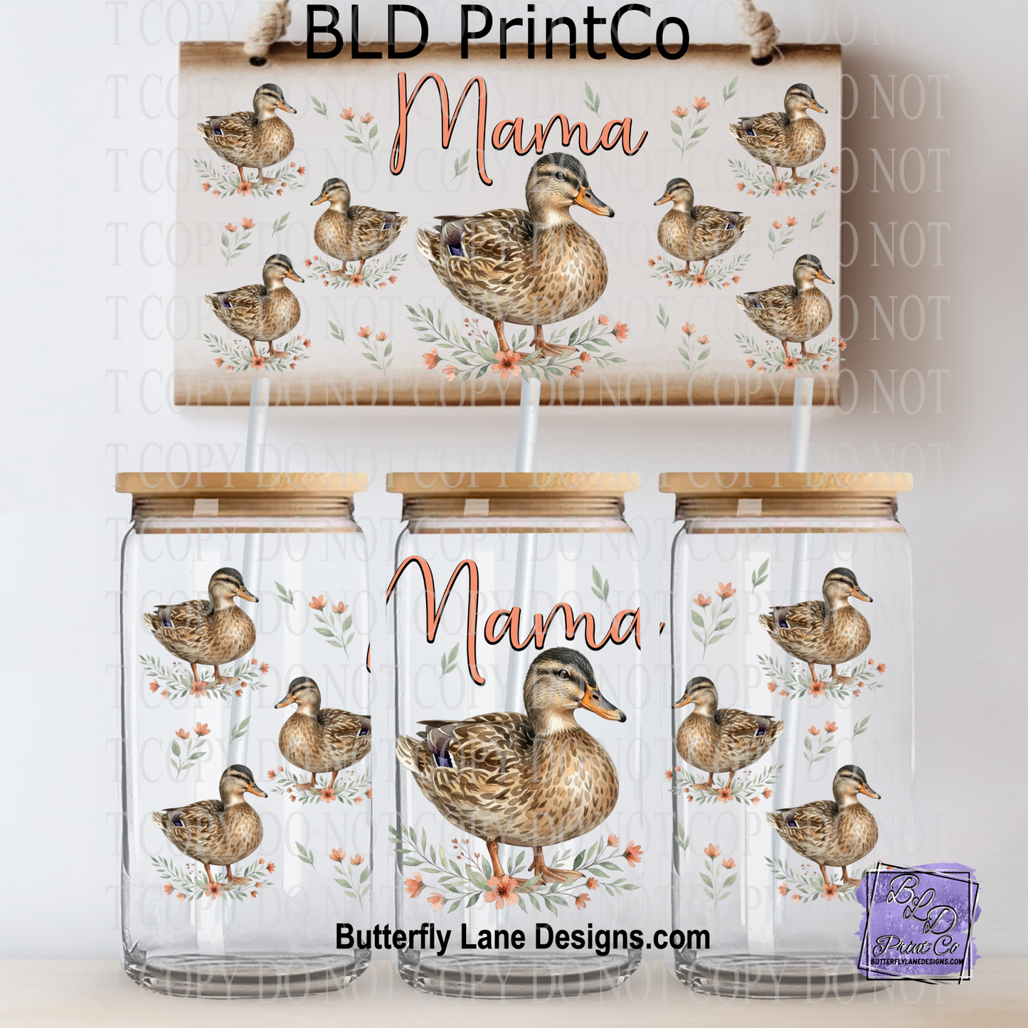 Mama Duck | 16oz UV DTF Libbey Glass Can Wrap | L1045