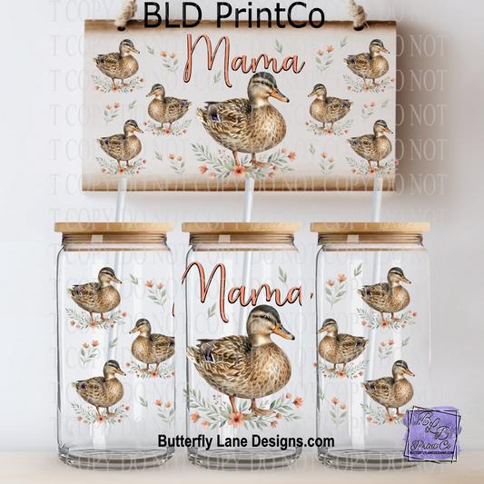 Mama Duck | 16oz UV DTF Libbey Glass Can Wrap | L1045