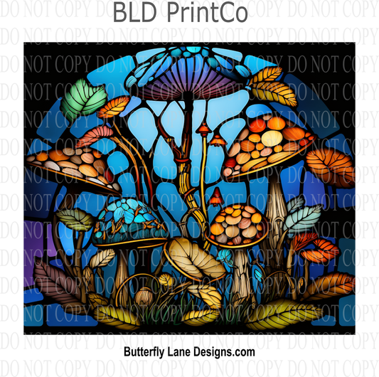 Mushrooms- stained glass effect : Tumbler wrap W43