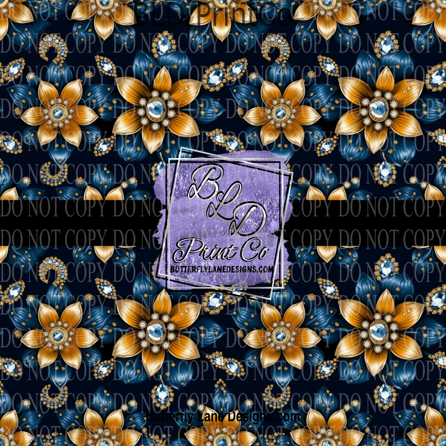 Navy & Gold Royal Florals - PV 826   Patterned Vinyl