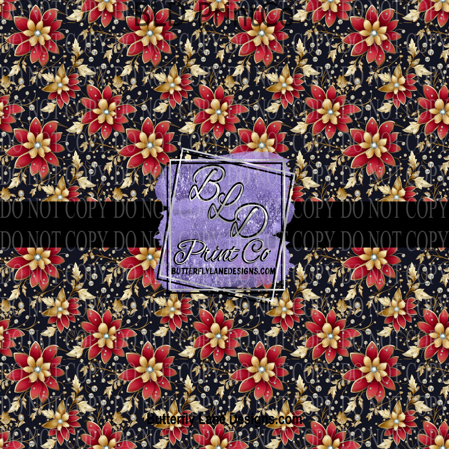 Navy & Red Royal Florals - PV 825    Patterned Vinyl