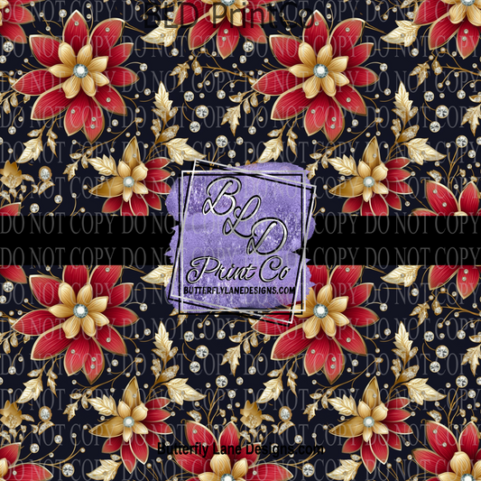 Navy & Red Royal Florals - PV 825    Patterned Vinyl