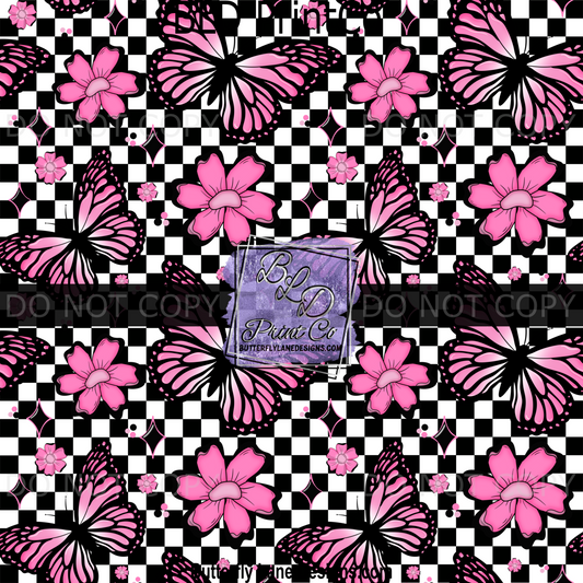 Hot Pink and Checkered Butterflies and florals- BPV0016 - BLD Exclusive