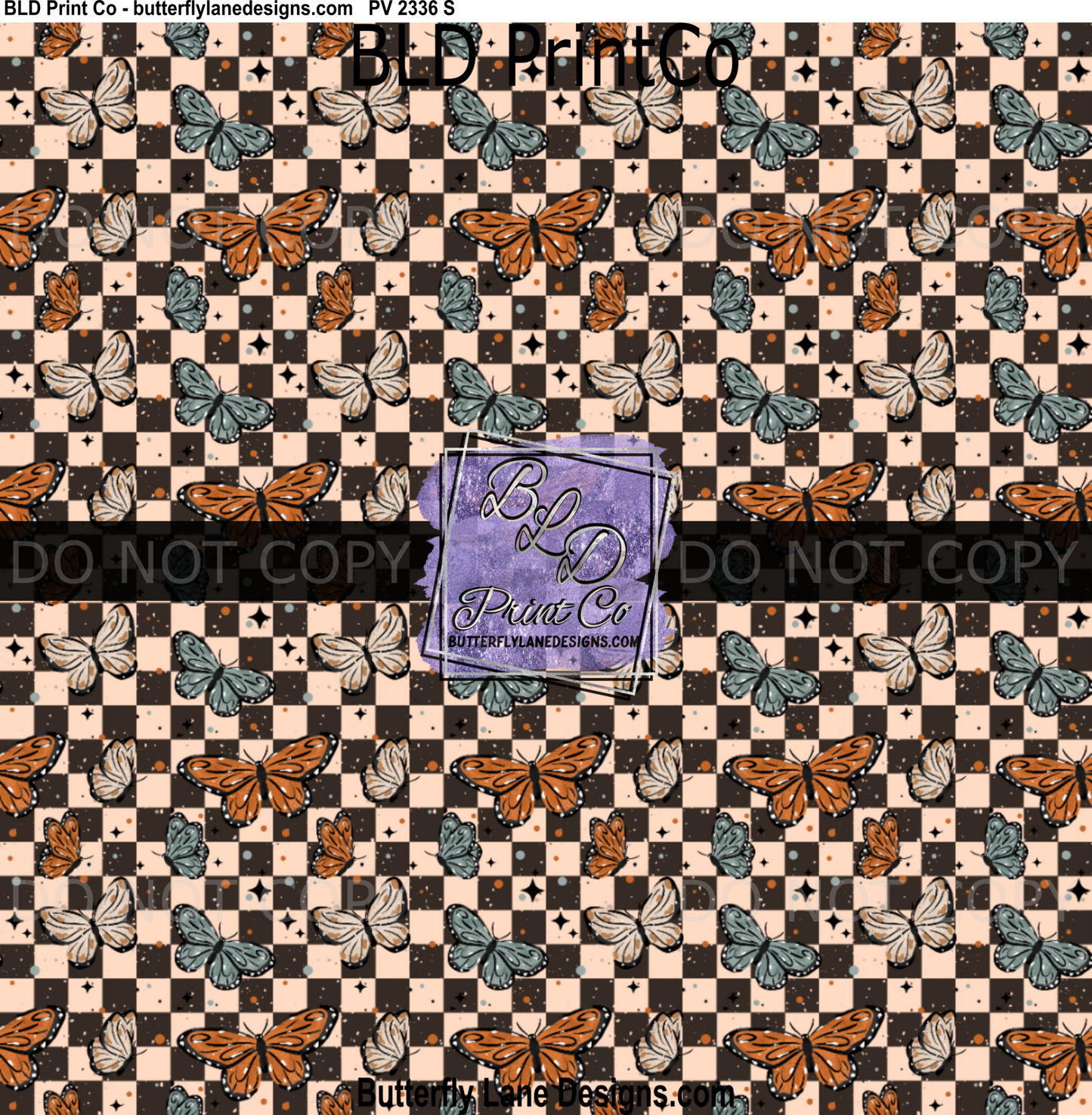 Moody Checkered Butterfly Seamless Pattern - Earthy Teal & Orange Monarch PV2336