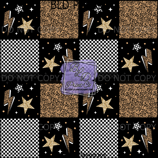Leopard Lightning & Stars - Edgy Black Checkered  PV2338