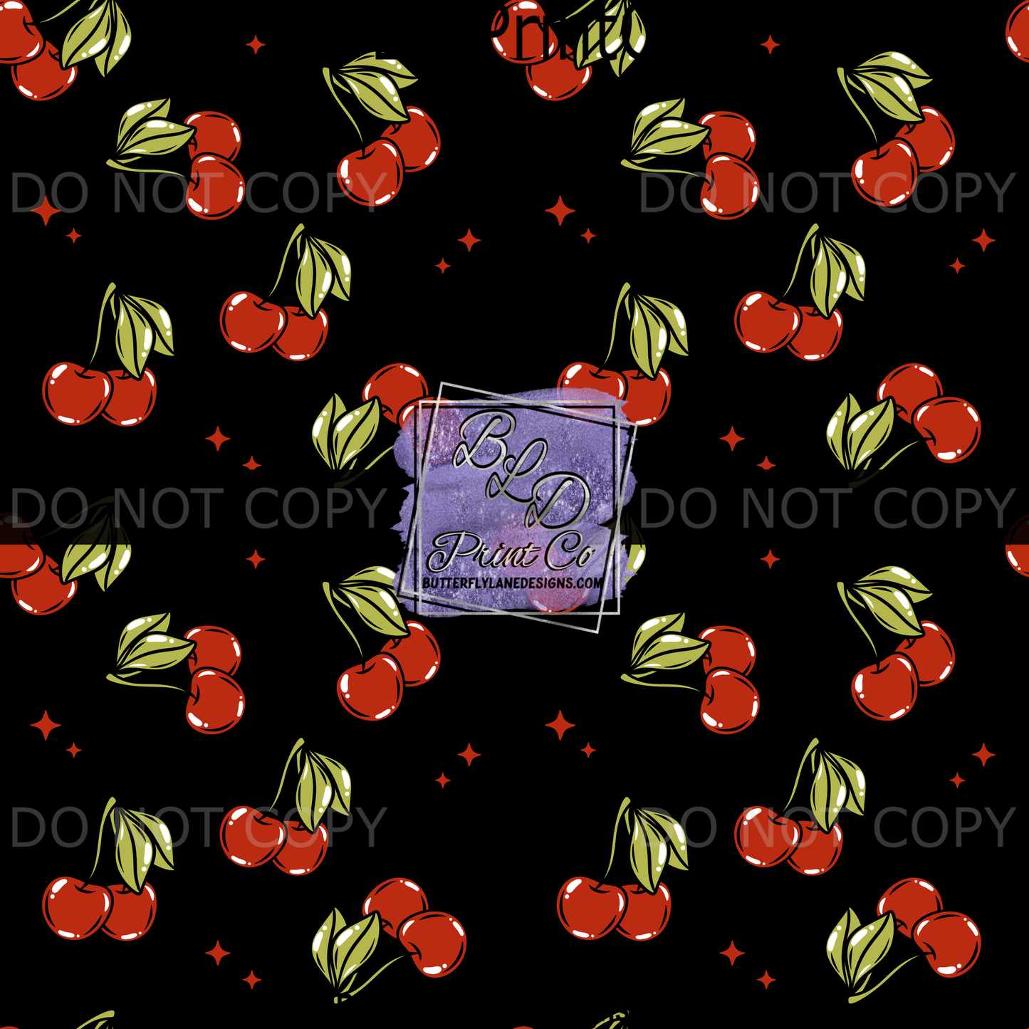 Midnight Retro Red Cherries on Black Background PV2340