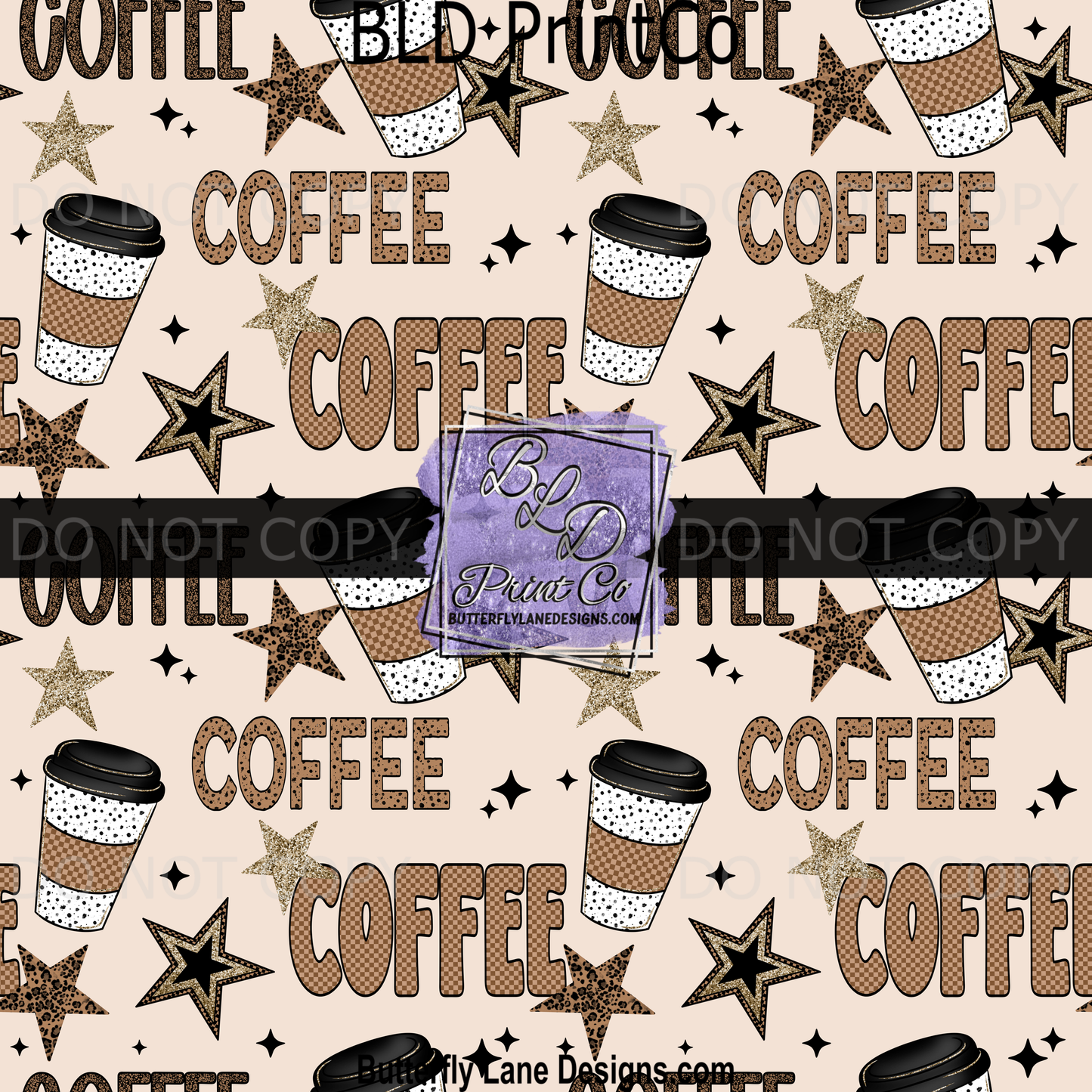 Coffee Stars & Leopard Seamless Pattern - Western Boho Coffee Cup Print PV2342