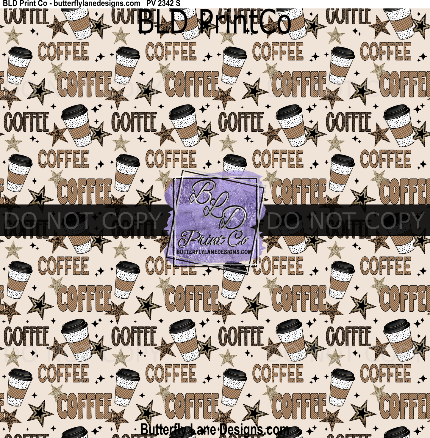 Coffee Stars & Leopard Seamless Pattern - Western Boho Coffee Cup Print PV2342