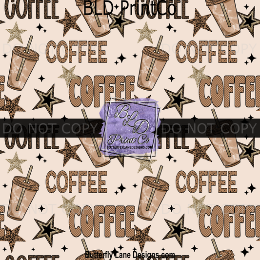 Iced Coffee & Leopard Stars Seamless Pattern PV2343