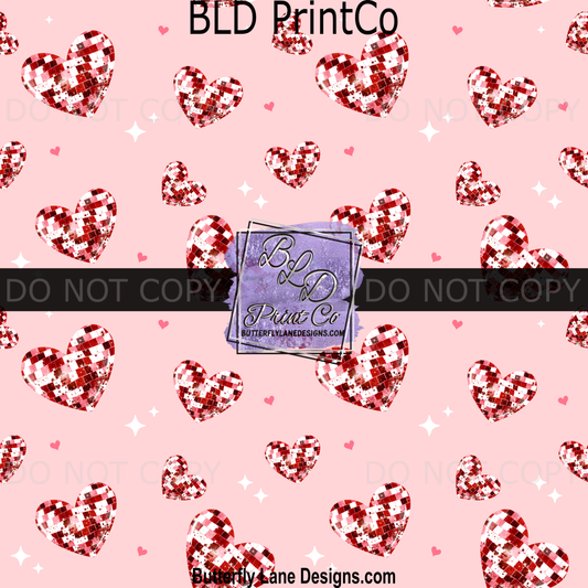 Pink Disco Ball Hearts Sparkle Seamless Pattern PV 2346