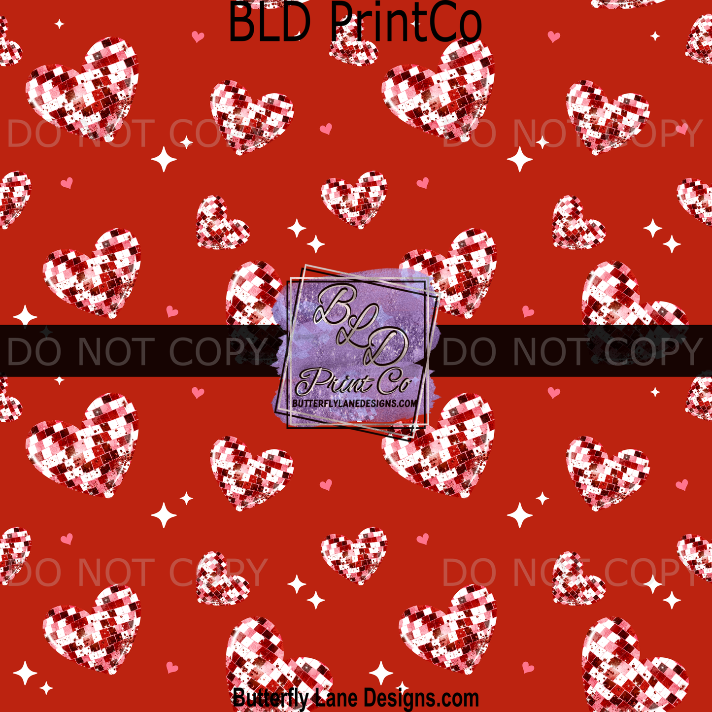 Red Disco Ball Hearts Valentine Seamless Print PV 2347