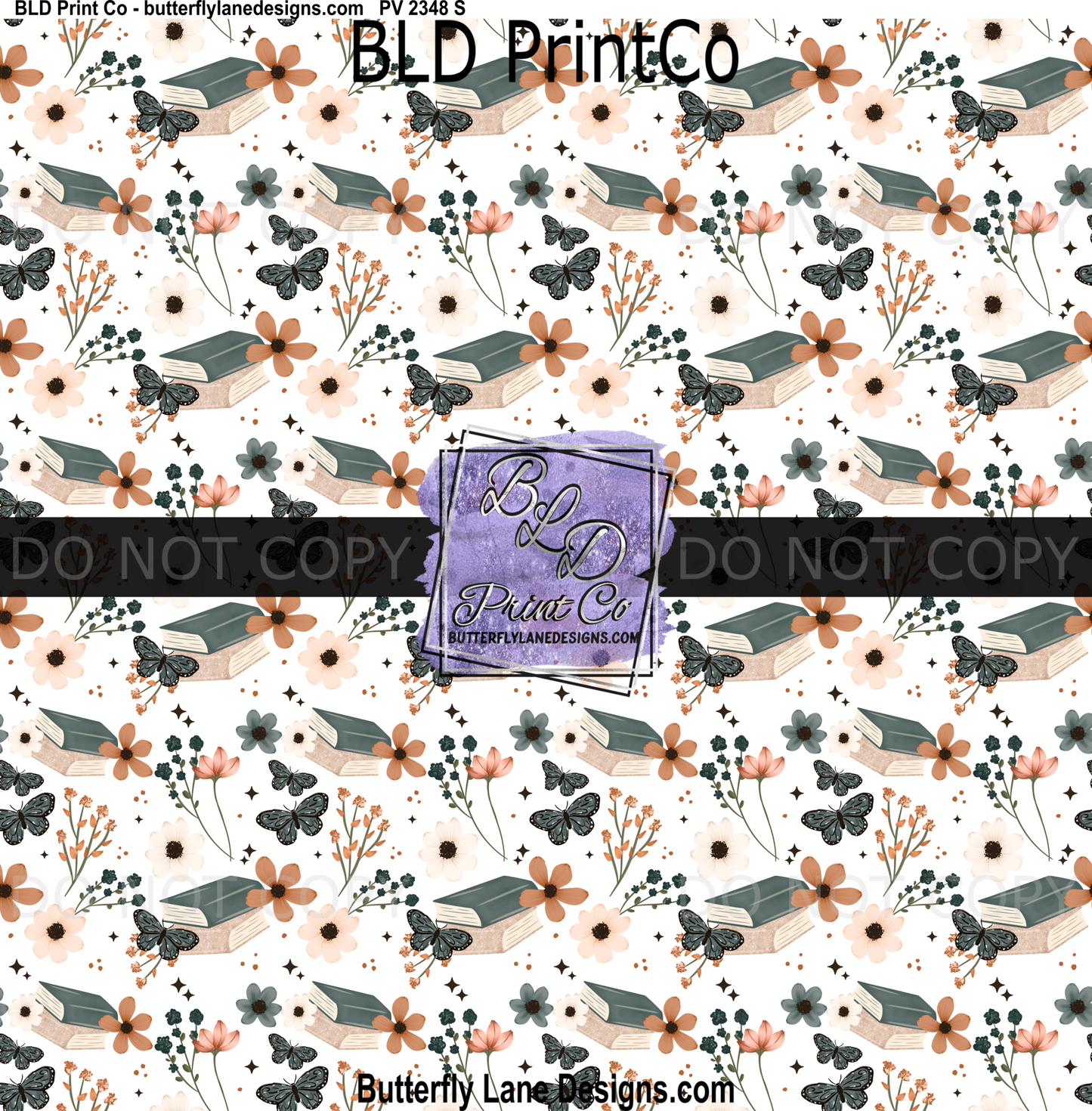 Floral Books & Butterflies Whimsical Pattern PV 2348