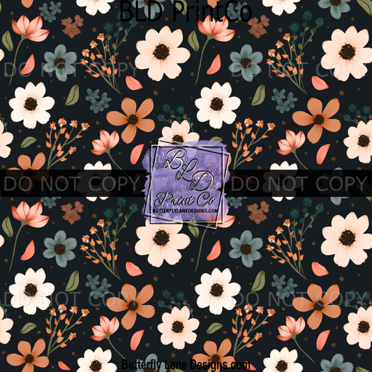 Midnight Navy Botanical Floral Seamless Pattern PV2349