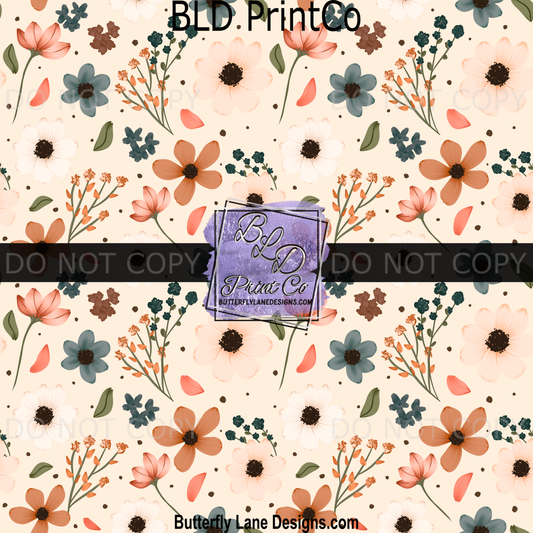 Cream & Peach Autumnal Floral Seamless Print PV2350
