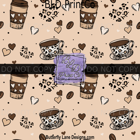 Leopard Print Coffee Cup Design | Caffeine Lover Pattern | PV 2354
