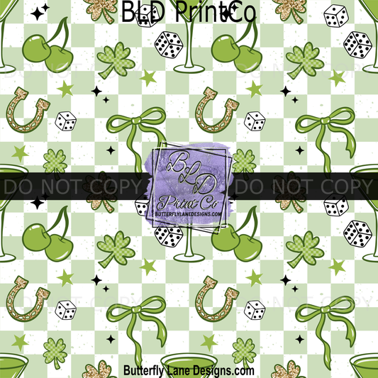 Lucky Girl Green Checker | Clover and Horseshoe Design | PV 2358