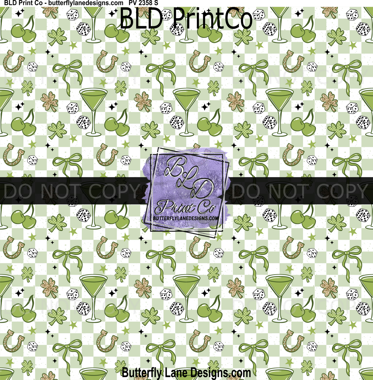 Lucky Girl Green Checker | Clover and Horseshoe Design | PV 2358
