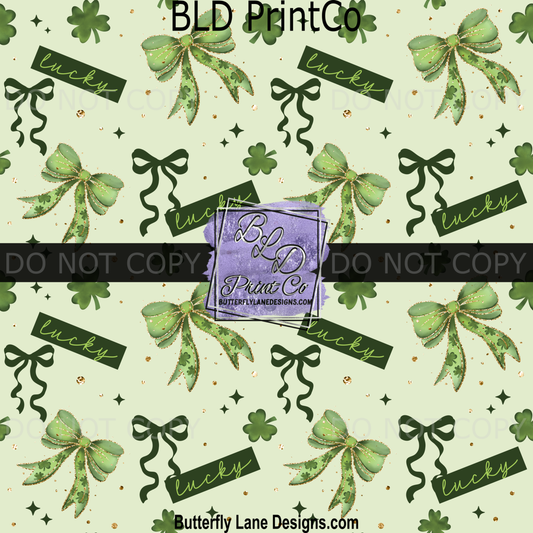 Lucky Glitter Green Bow Print | Shamrock Ribbon Pattern | PV 2359