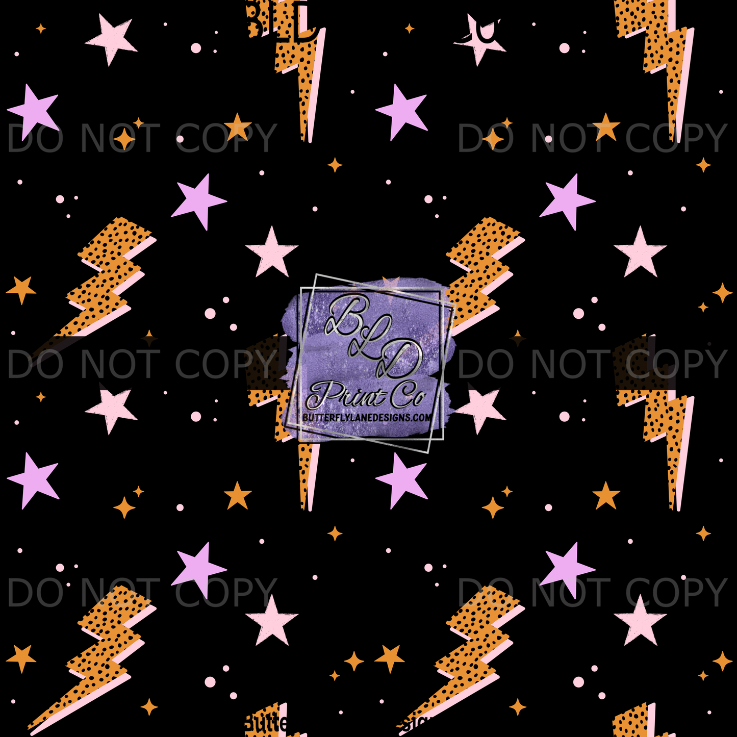 Orange Polkadot Lightning Bolts | Starry Night Pattern | PV 2362