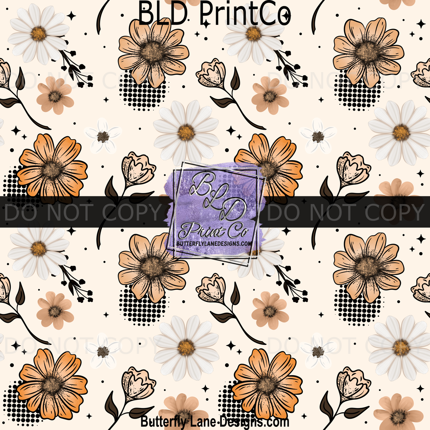 Orange Tan White Floral Print | Retro Daisy and Dot Design | PV 2363