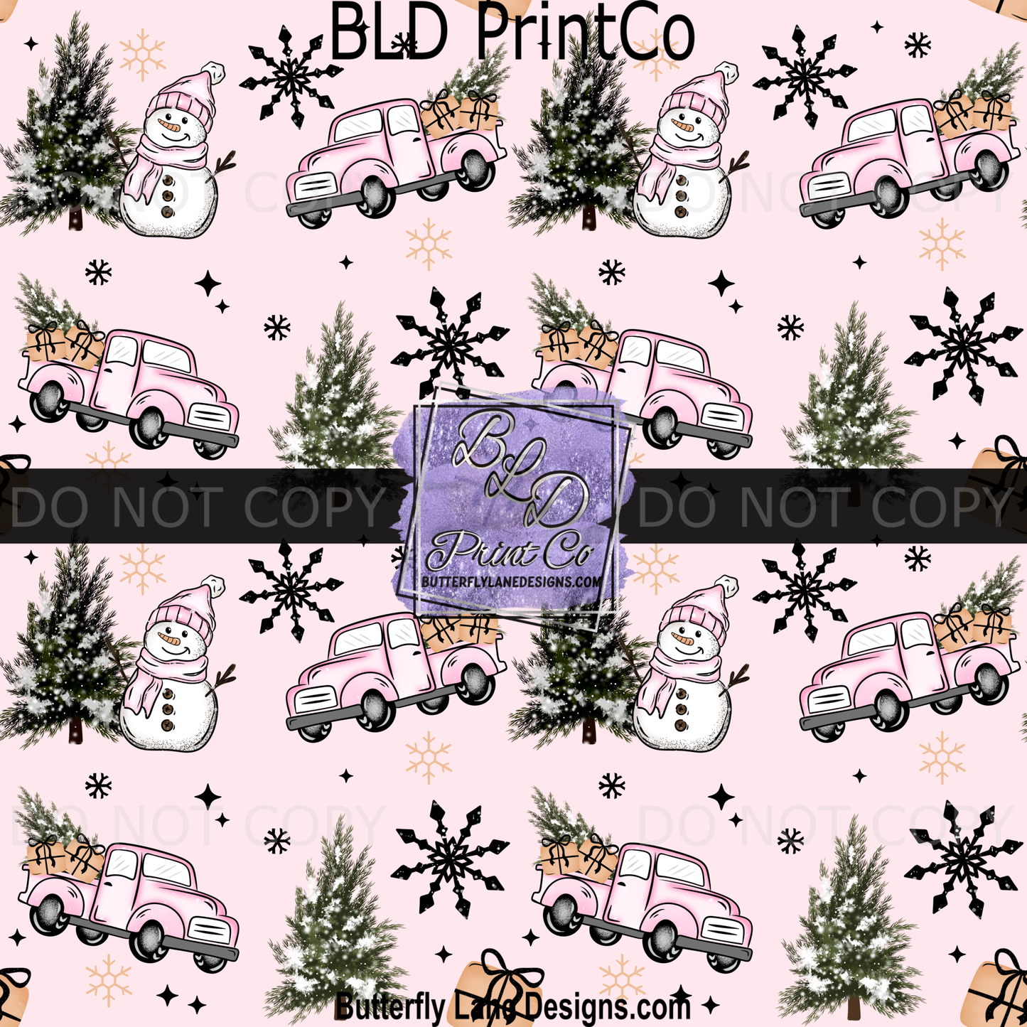 Pink Winter Truck Print | Snowman and Pink Pickup Design | PV 2364