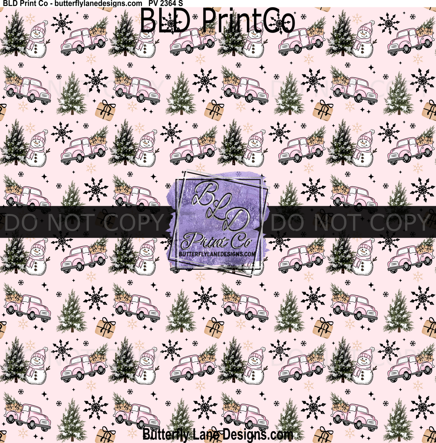 Pink Winter Truck Print | Snowman and Pink Pickup Design | PV 2364