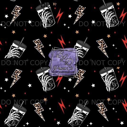 Skellie Coffee Print | Skeleton Hand and Iced Coffee Design | PV 2367