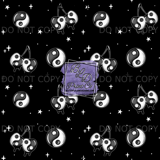 Yin Yang Cherries Print | Celestial Star and Cherry Design | PV 2377