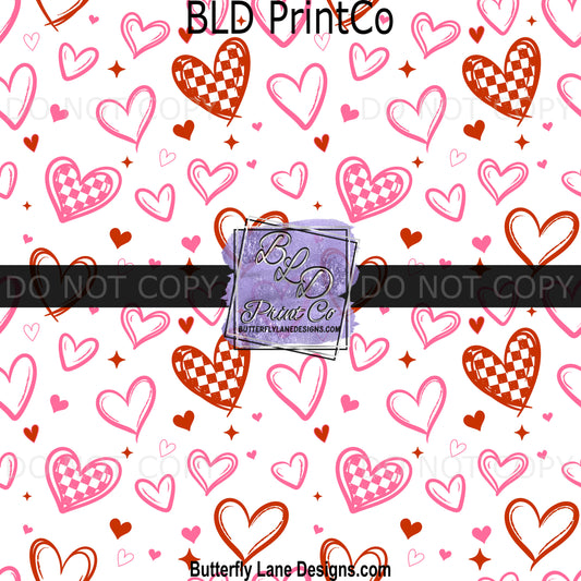 Checkered Heart Collage Print | Pink and Red Heart Design | PV 2388