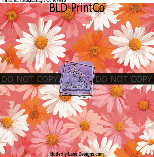Vibrant Spring Daisy | Pink and Orange Floral Seamless Pattern | PV 2389