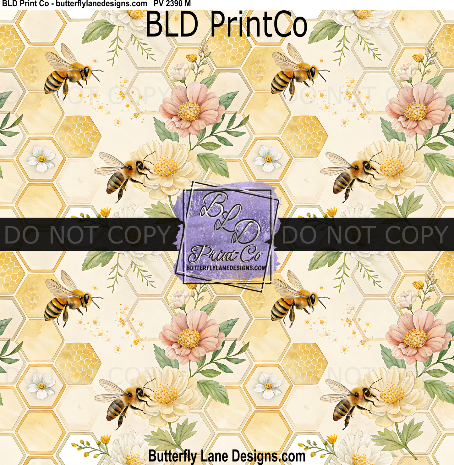 Golden Honeycomb Garden | Watercolor Bee & Wildflower | PV 2390