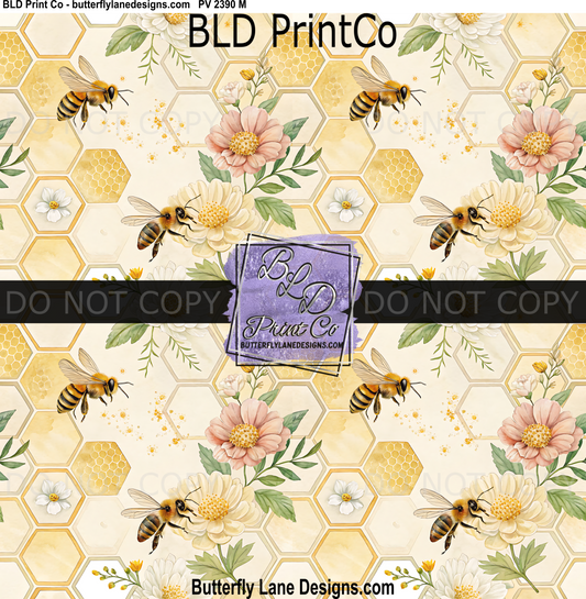 Golden Honeycomb Garden | Watercolor Bee & Wildflower | PV 2390