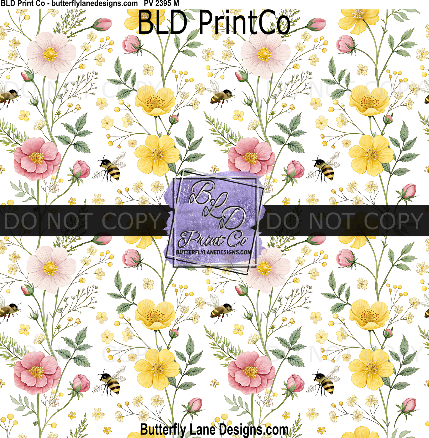 Blushing Meadow | Pink & Yellow Wildflower Honey Bee | PV 2395