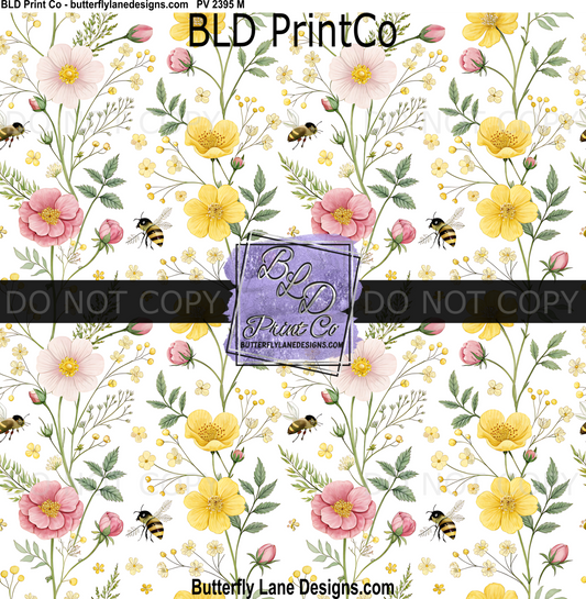 Blushing Meadow | Pink & Yellow Wildflower Honey Bee | PV 2395