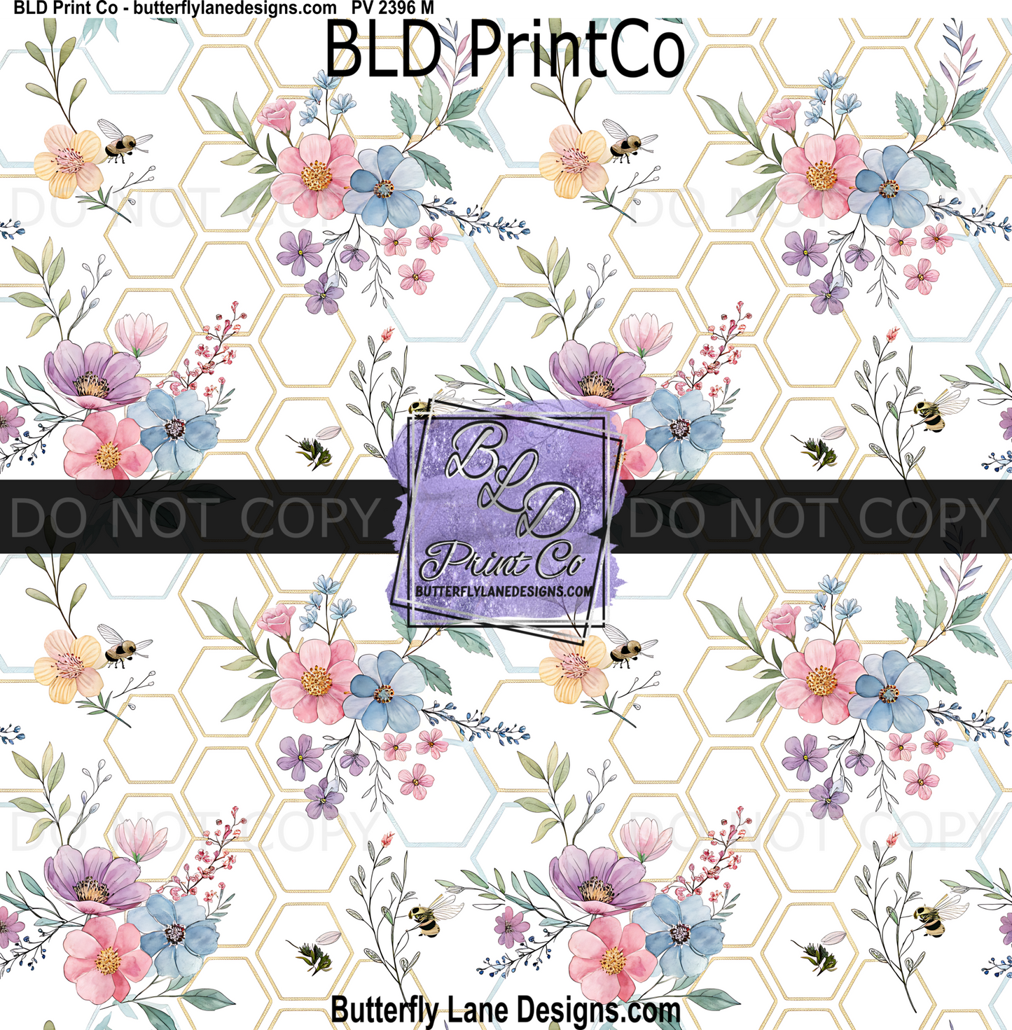 Honeybee & Pastel Botanical | Gold Hexagon Wildflower| PV 2396